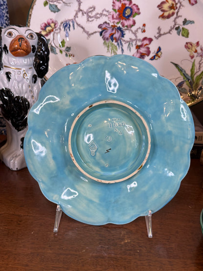 Antique Minton Majolica Oyster Plate | Turquoise & Shell Motif | 9” Diameter