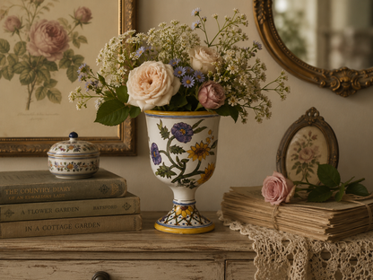 Hand-Painted Portuguese Faience Pedestal Vase