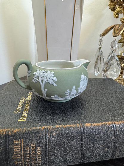 Wedgwood antique creamer sage green jasperware