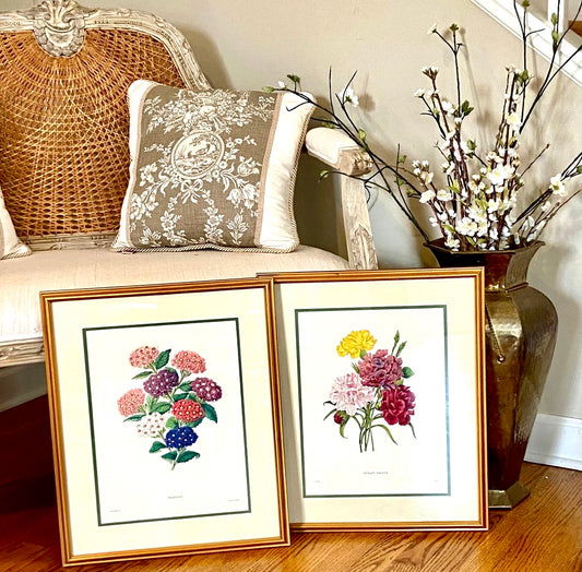 Impressive set of two vintage color botanical lithography style wall art