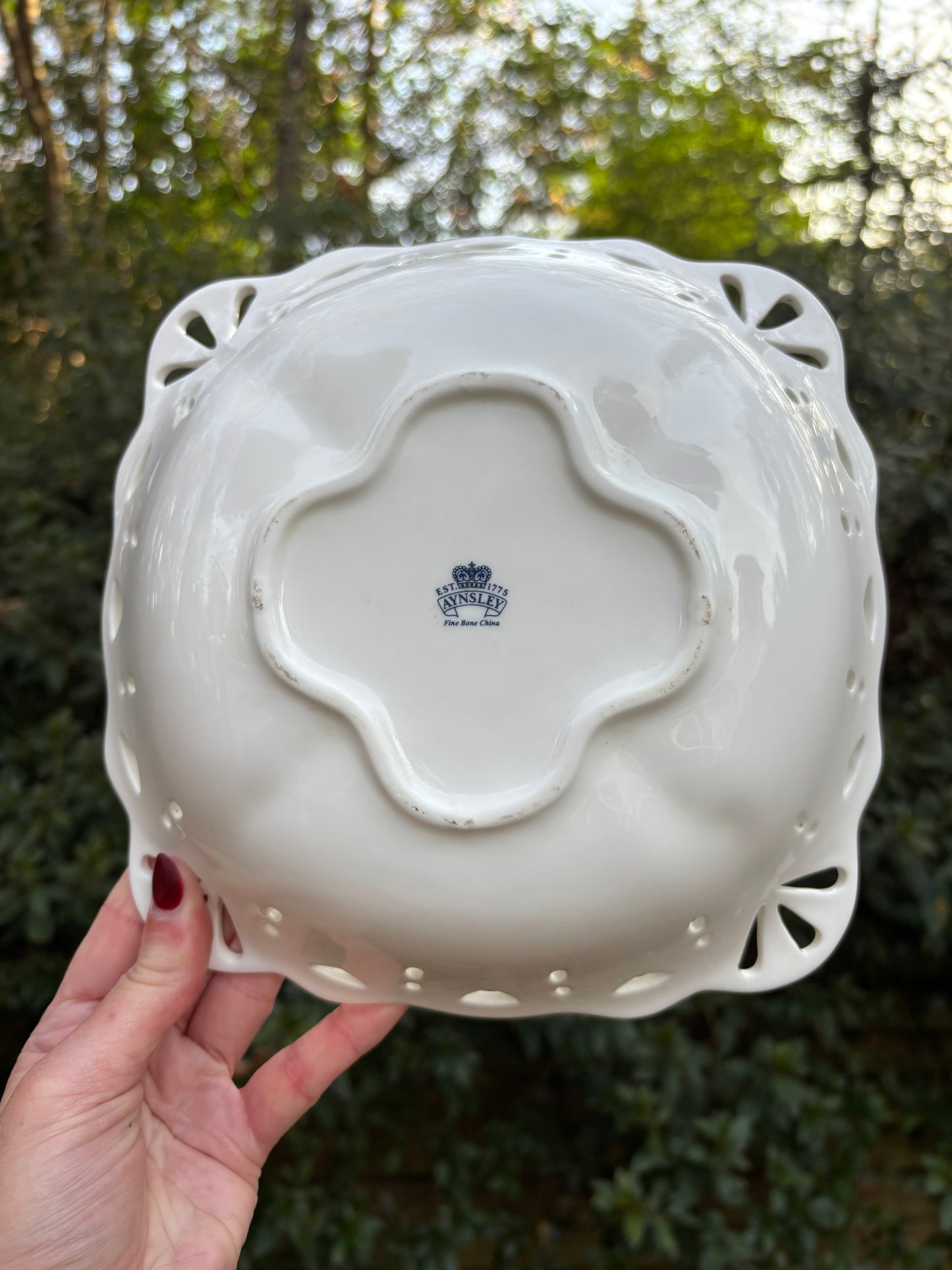 Vintage Aynsley Cottage Garden bone china pierced dish with florals and butterfly motif!