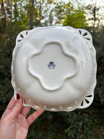 Vintage Aynsley Cottage Garden bone china pierced dish with florals and butterfly motif!