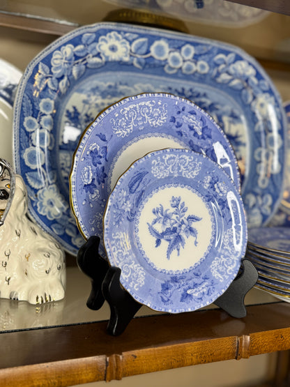 RESERVED - RARE Spode “Camilla” Bone China Blue & White Dinnerware Set – Scalloped Edge with Gilt Trim, Copeland’s China (10 Pieces)