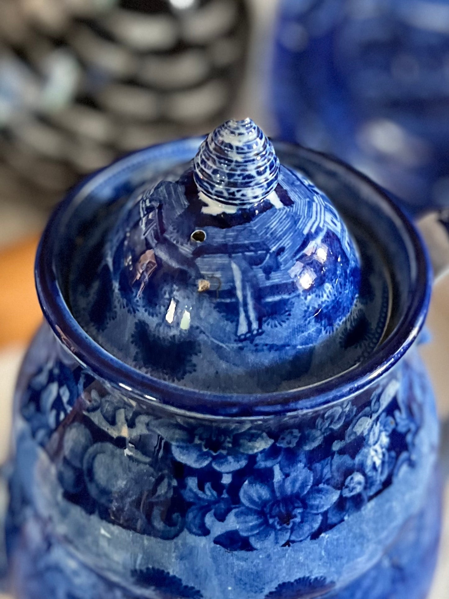 RESERVED - CGHOLL - Live 08/04 Early Historical Blue Transferware Coffee Pot Collectible Rare Double Transfer - Estate Collection