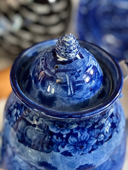 RESERVED - CGHOLL - Live 08/04 Early Historical Blue Transferware Coffee Pot Collectible Rare Double Transfer - Estate Collection