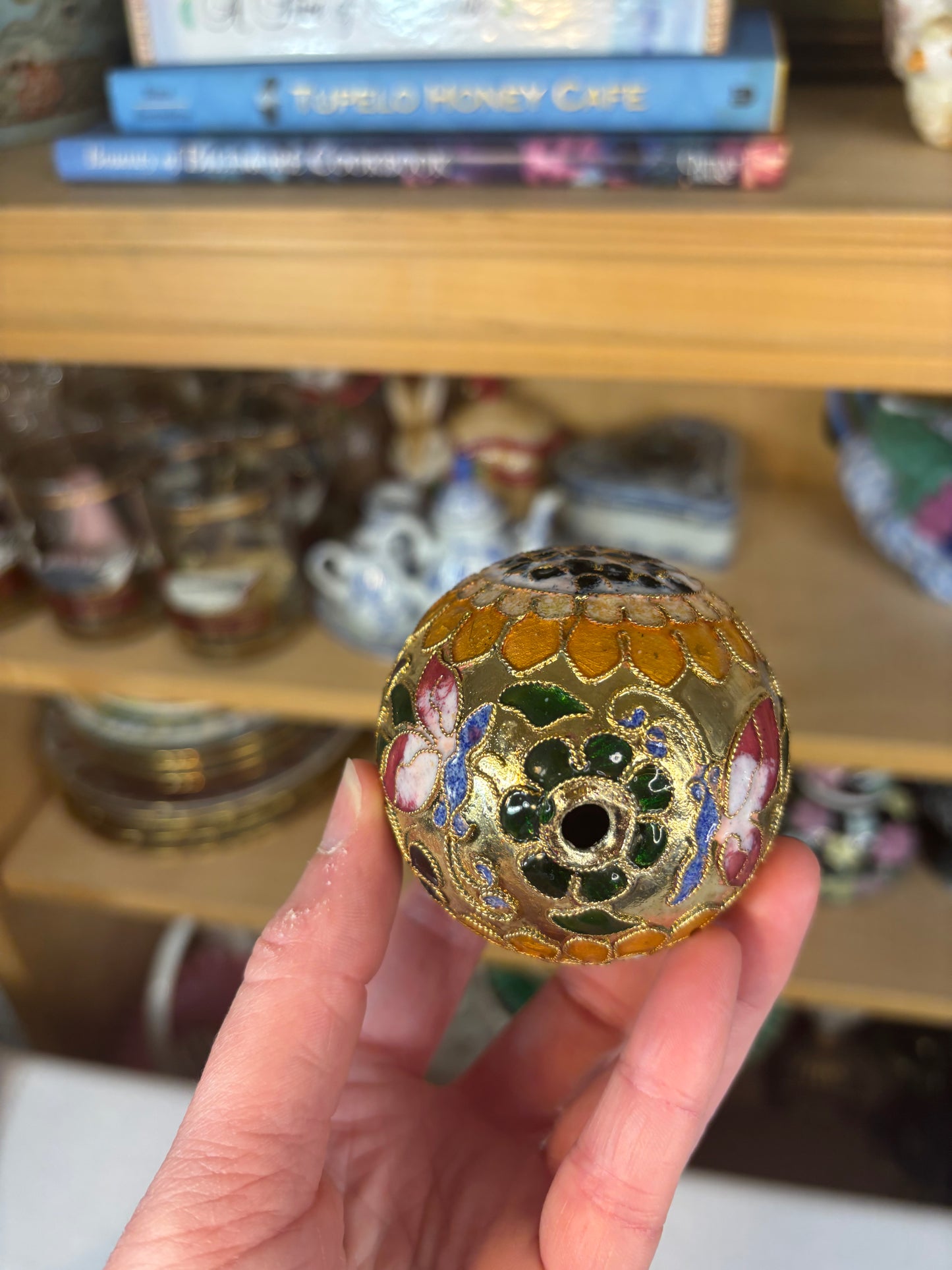 Beautiful sunflower cloisonné ornament with butterflies!
