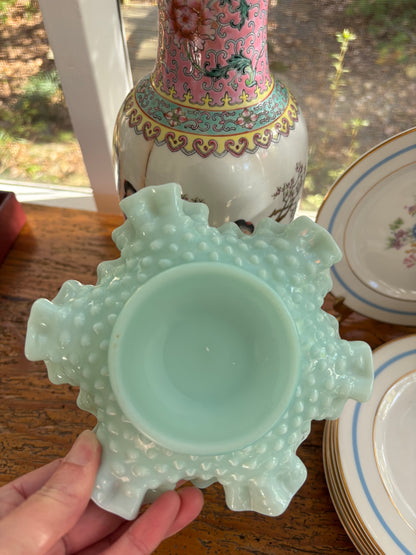 Beautiful Fenton Teal hobnob trinket dish!