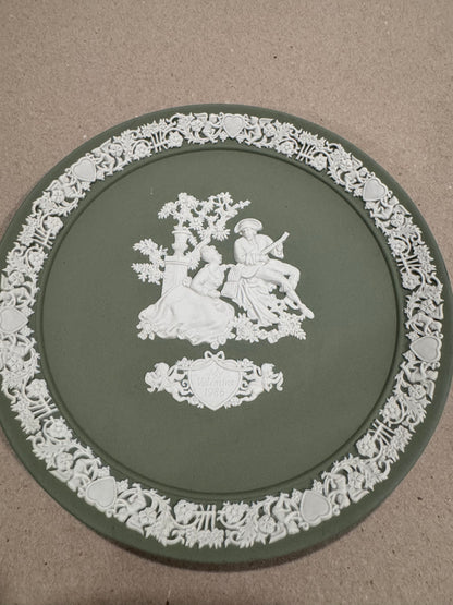 Wedgwood sage green Jasperware My Valentine Plate 1986