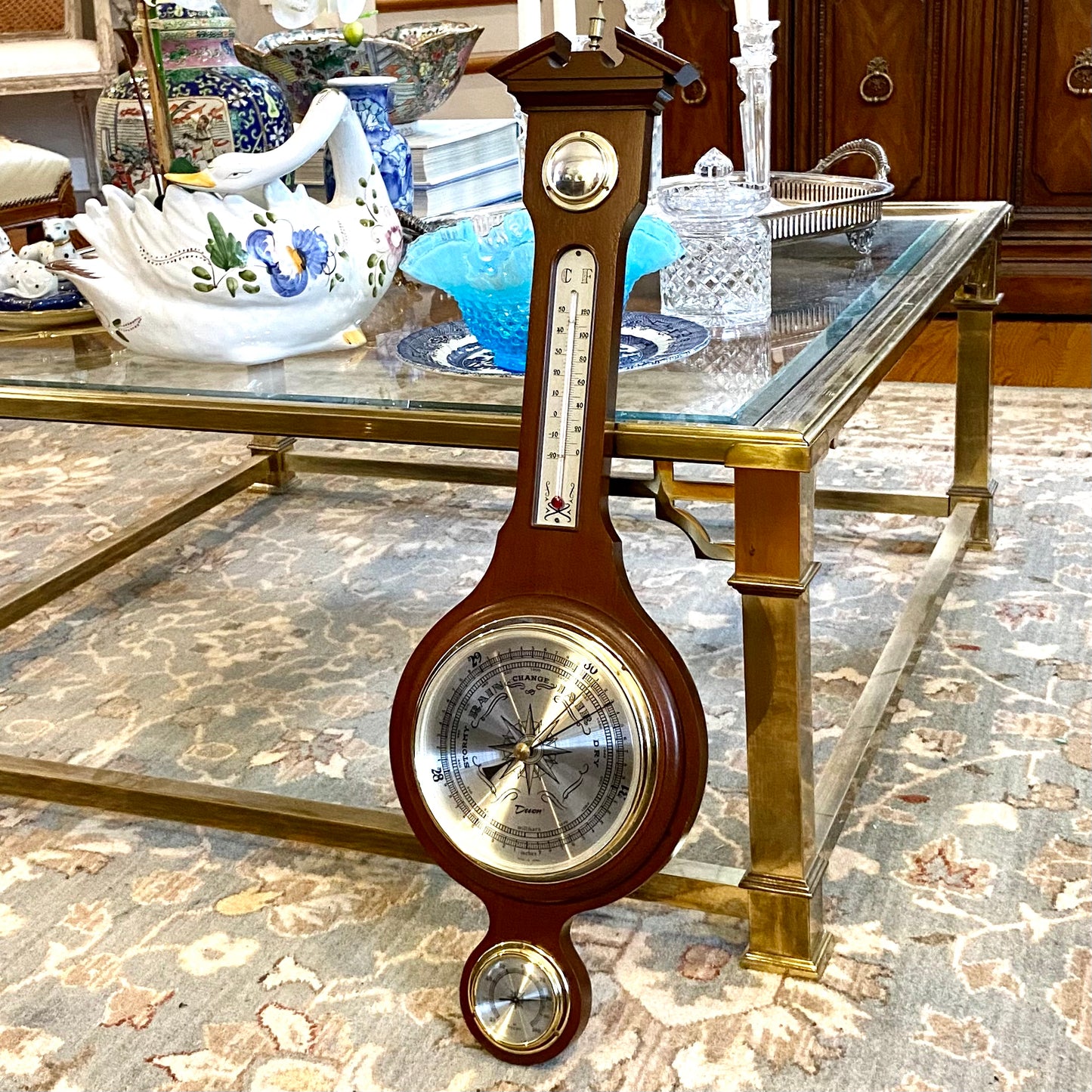Vintage coastal chic  Brass & wood wall barometer