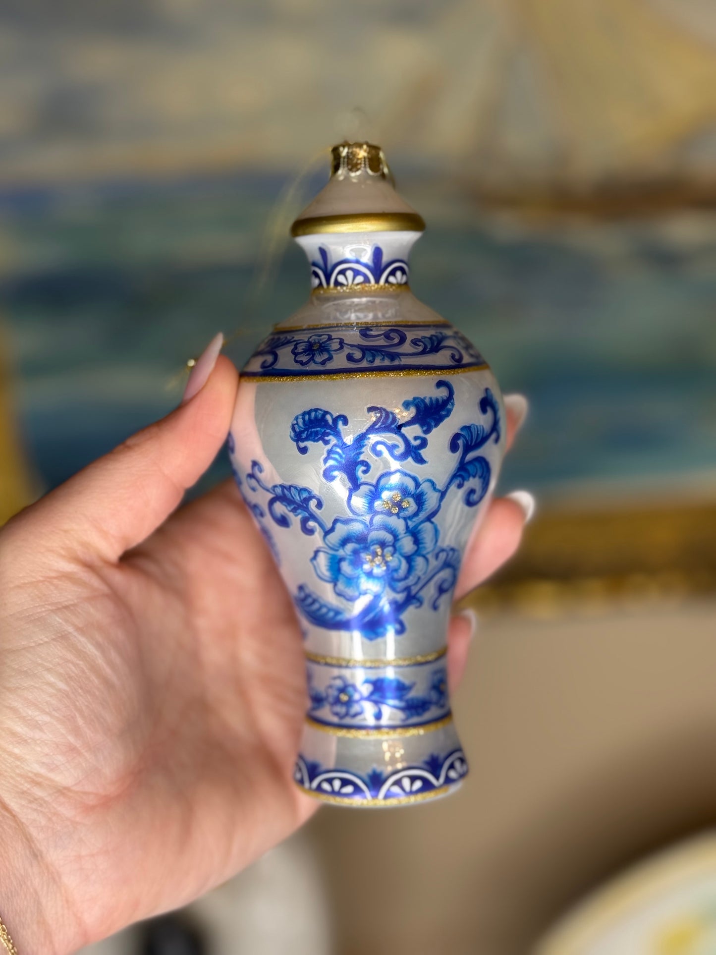 Kurt S. Adler | Blue & White Chinoiserie Glass Vase Christmas Ornament | Holiday Tree Decor | Style 2