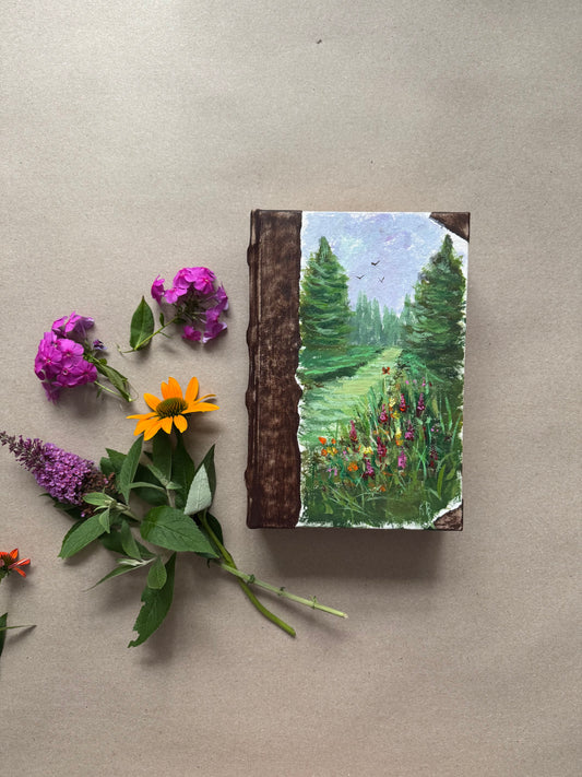 Reserved live 07/04 Original art hand made, hand painted leather bound journal 10x7”