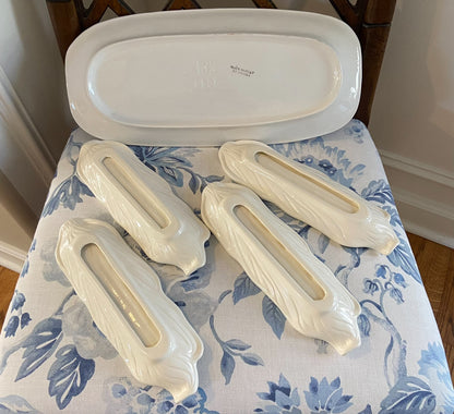 Set of 4 BORDALLO PINHEIRO white corn cob plates and serving platter