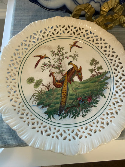 Vintage Wedgewood Pheasant Pierced Pedestal Compote