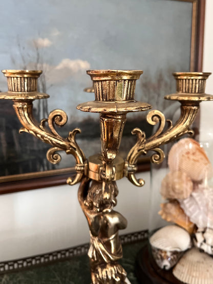 Chateau Style Gilt Cherub Candelabra - 4 Arms With Marble Plinth