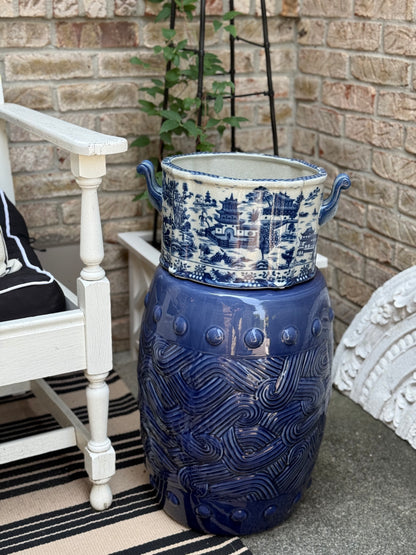 Danny’s Fine Porcelain - Blue & White, 13.5” Hand painted Planter/Pot Willow Design
