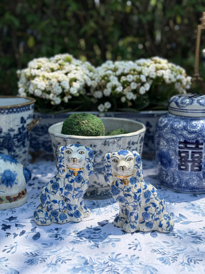 Danny's Fine  Porcelain - Blue & White, 5.5" Tall Spaniel Dog Pair (2) New Reproductions