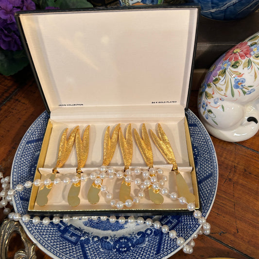 Janis Collection Set of 6 gold 24 carat knives spreaders in box