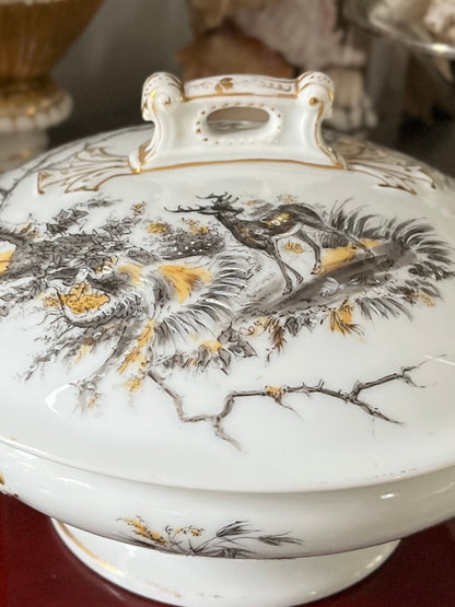 Live 09/22 Exceptional 19th C Haviland Limoges Hand-Painted Pastoral & Game Covered Vegetable Dish