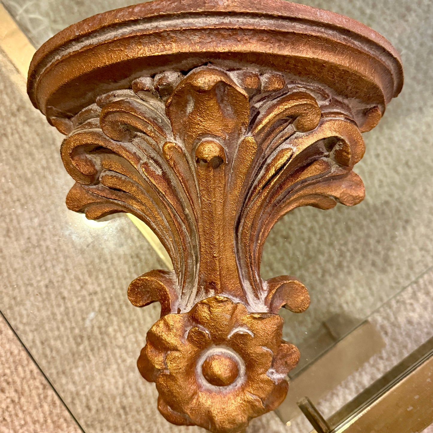Vintage gold gilt floral resin wall sconce 10 in
