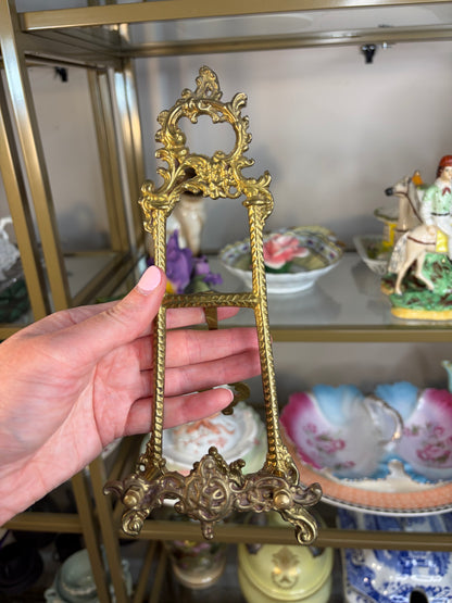 Gorgeous signed floral art on ceramic with brass stand!
