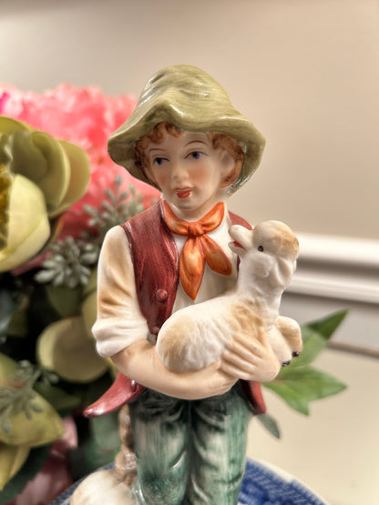 Staffordshire style boy & sheep figure statue from Lefton