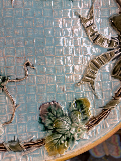 Antique Majolica platter with bows and strawberries!
