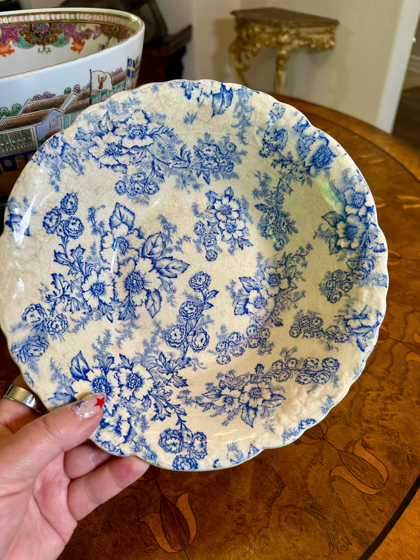 Taylor, Smith & Taylor “Dogwood” Blue Round Vegetable Bowl, c. 1940’s