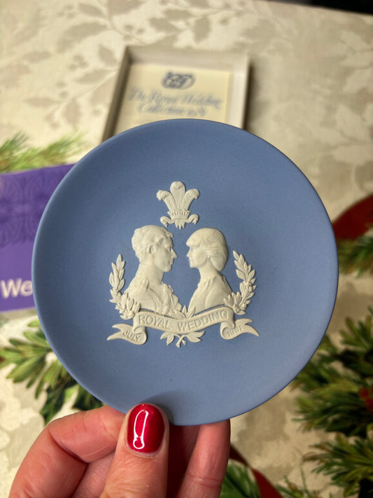 Wedgwood Royal Wedding Jasperware blue and white trinket dish!