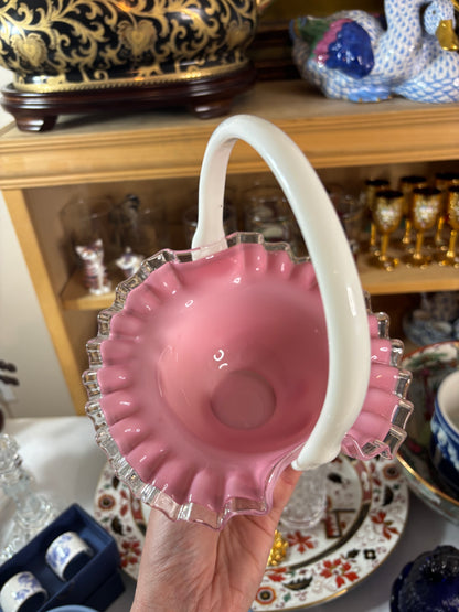 Fenton ruffled edges pink and white basket!