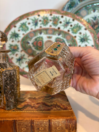 Spectacular Bohemian Cut Glass Perfume Bottles with Gilt enameling and Colorful Cobuchons
