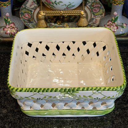 Vintage designer floral large planter or bread basket made in Portugal 8 x 7 x 5