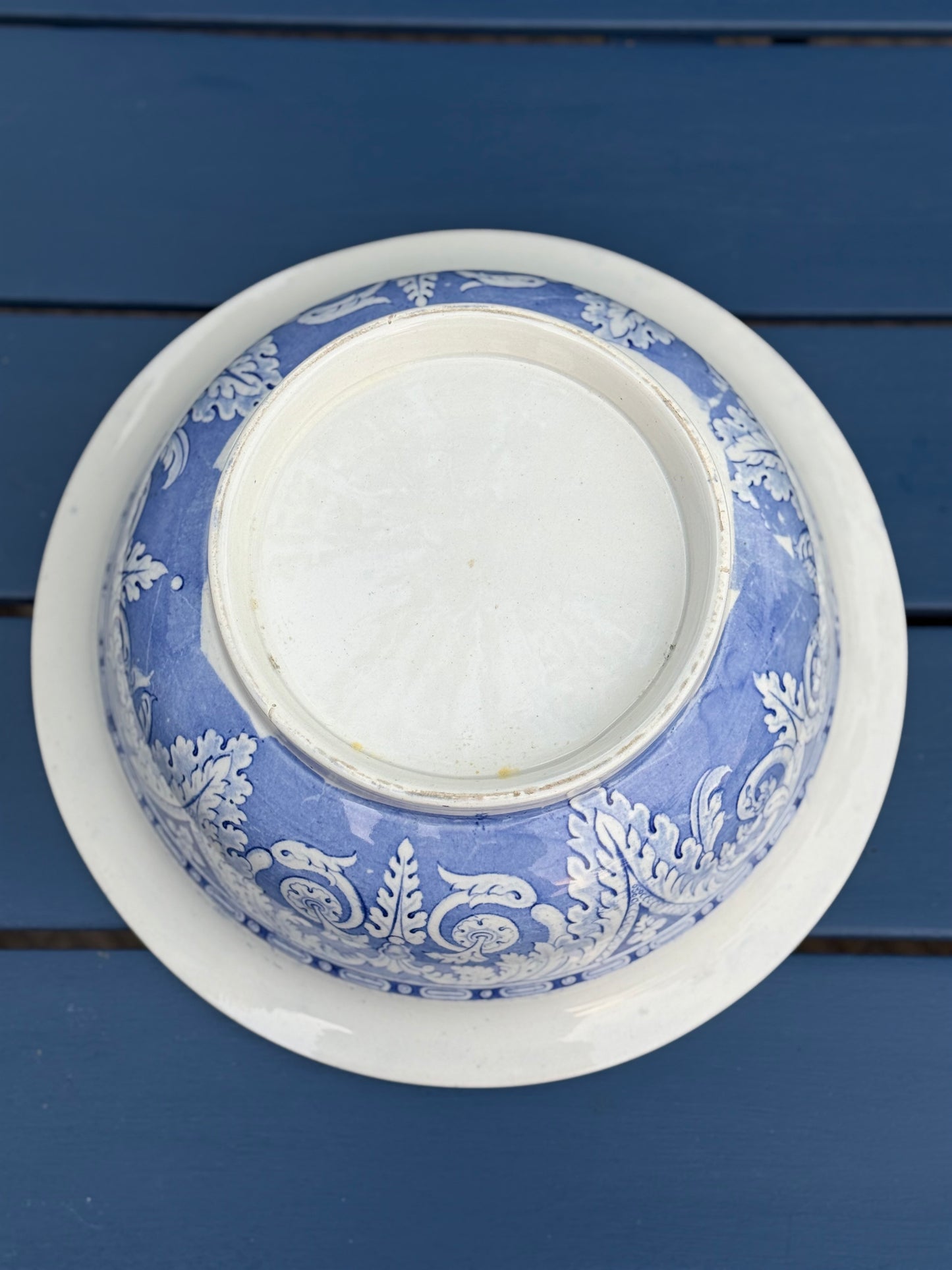 XLarge 12.5"D Elkin, Knight & Bridgwood "Etruscan" Blue & White Wash Bowl | c.1830 | Style DA4468