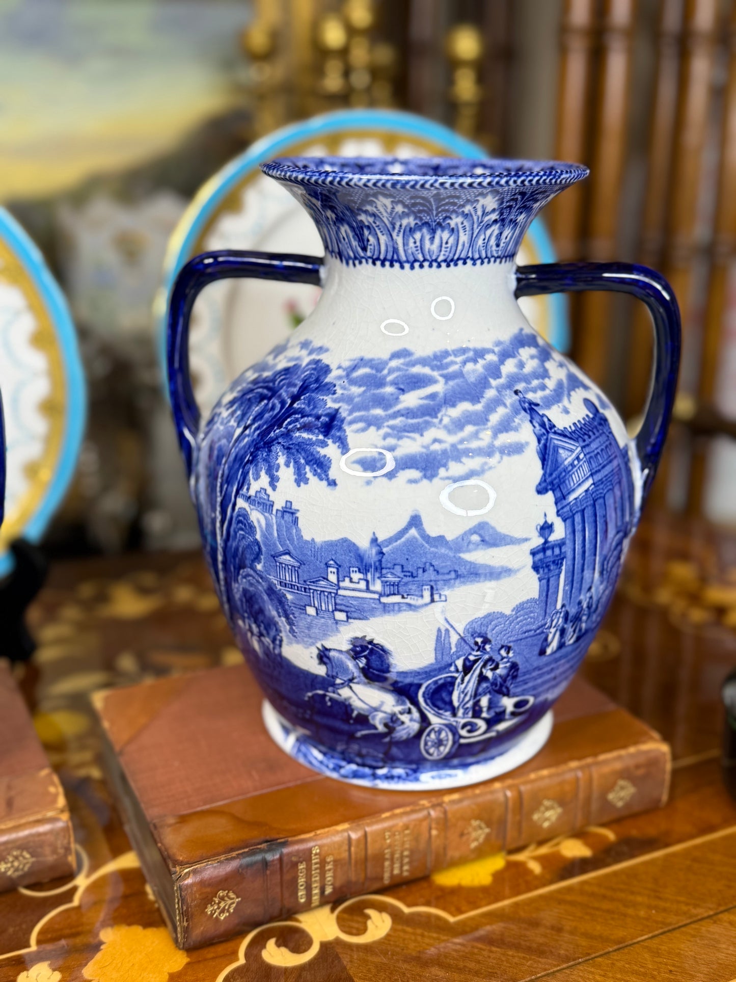 Pair of Cauldon Blue & White Portland Shape Vases, c. 1900 – English Transferware