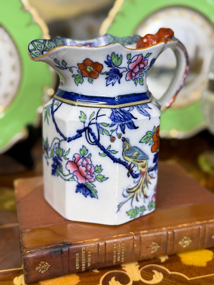 Shelley “Late Foley” Ironstone Jug, c. 1890 – Polychrome Floral with Bird Motif, Staffordshire