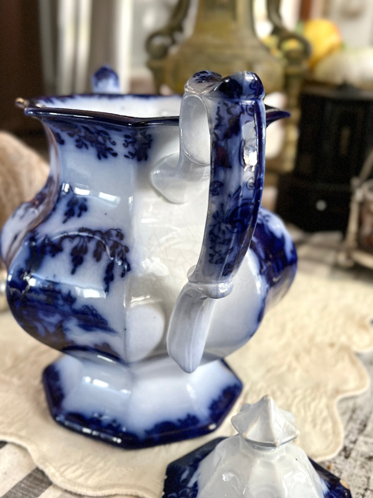 Jacob Furnival & Co. Shanghae Flow Blue Ironstone Teapot | England, Circa 1860