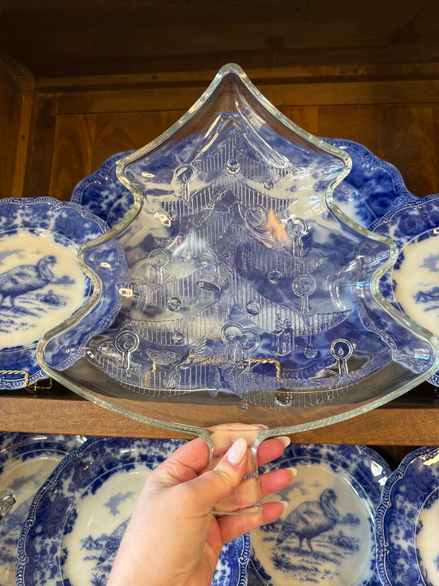 Vintage 14x12" Indiana Glass Christmas Tree Serving Tray