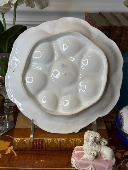 RESERVED - KRYSTIESHIRAH - Antique French 9”D Porcelain Oyster Plate | Pale Blue & Lavender Luster Wells with Gilt Accents | c.1900