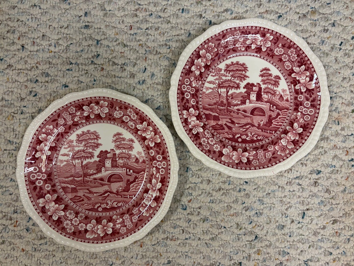 Copeland Spode tower red transferware plates pair!