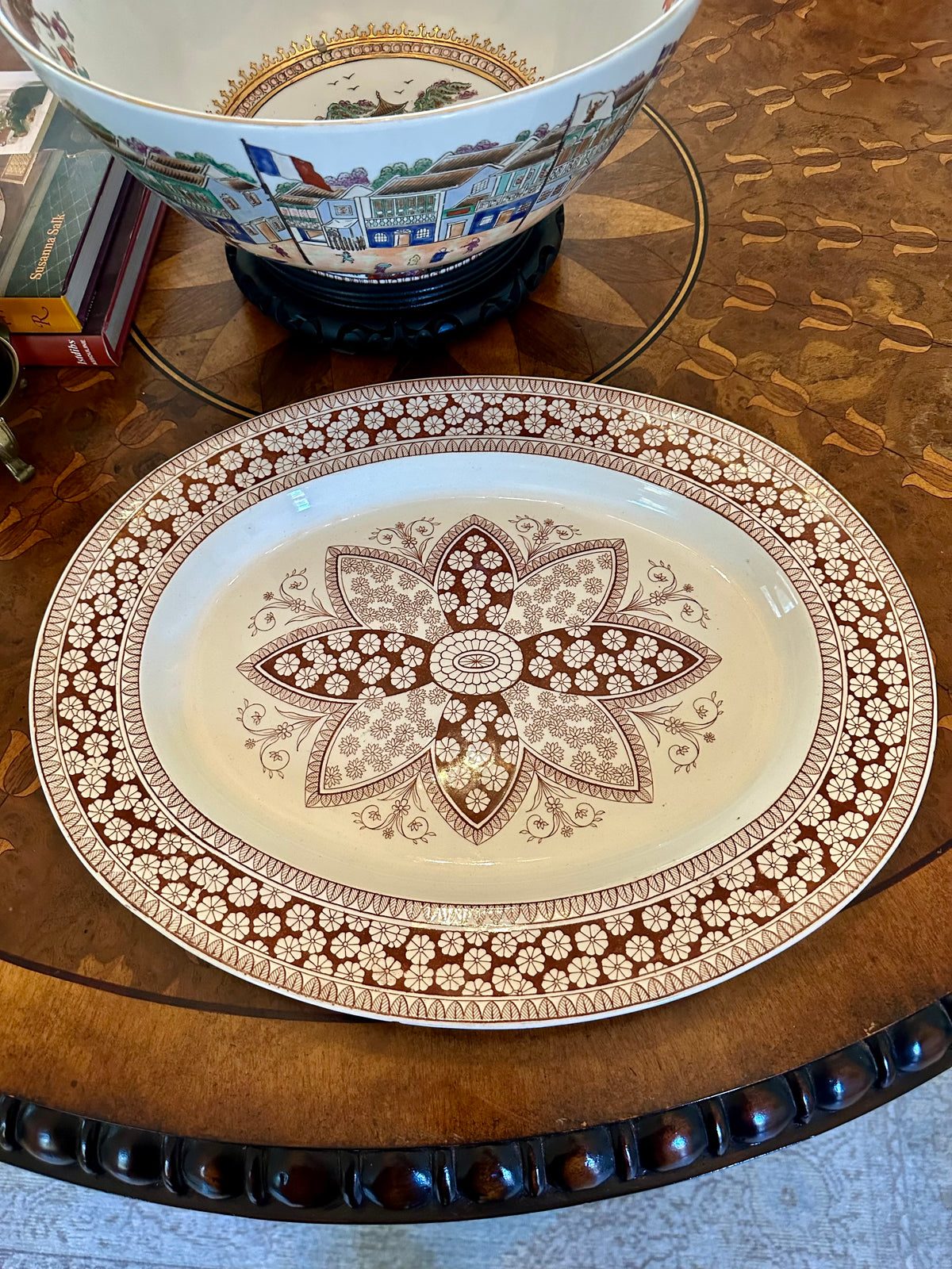 Antique Copeland Primrose Aesthetic Movement Brown Transferware Platter, c. 1883