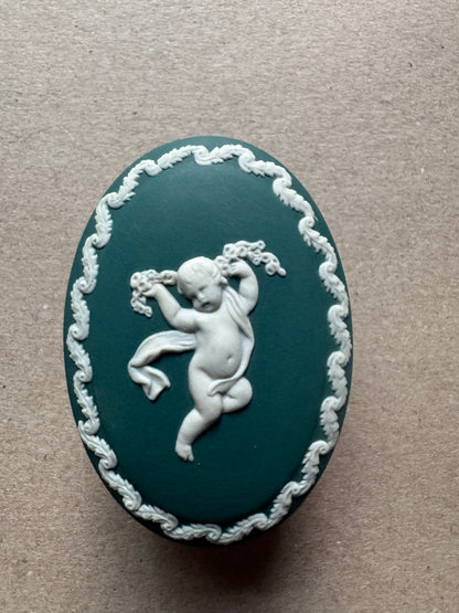 Cherub teal trinket box Wedgwood 3x2x1.5”
