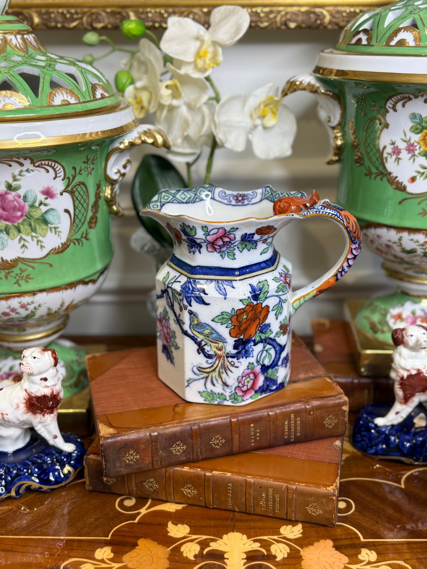 RESERVED - Shelley “Late Foley” Ironstone Jug, c. 1890 – Polychrome Floral with Bird Motif, Staffordshire