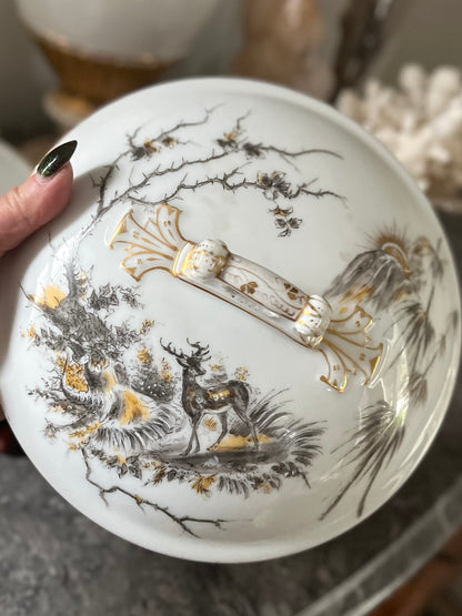 Live 09/22 Exceptional 19th C Haviland Limoges Hand-Painted Pastoral & Game Covered Vegetable Dish