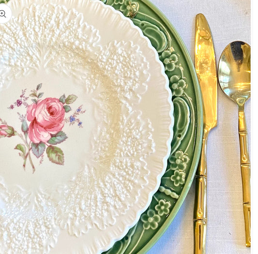 Rare Antique Spode of England set of 7 bone china dinner plates in Bridal Rose