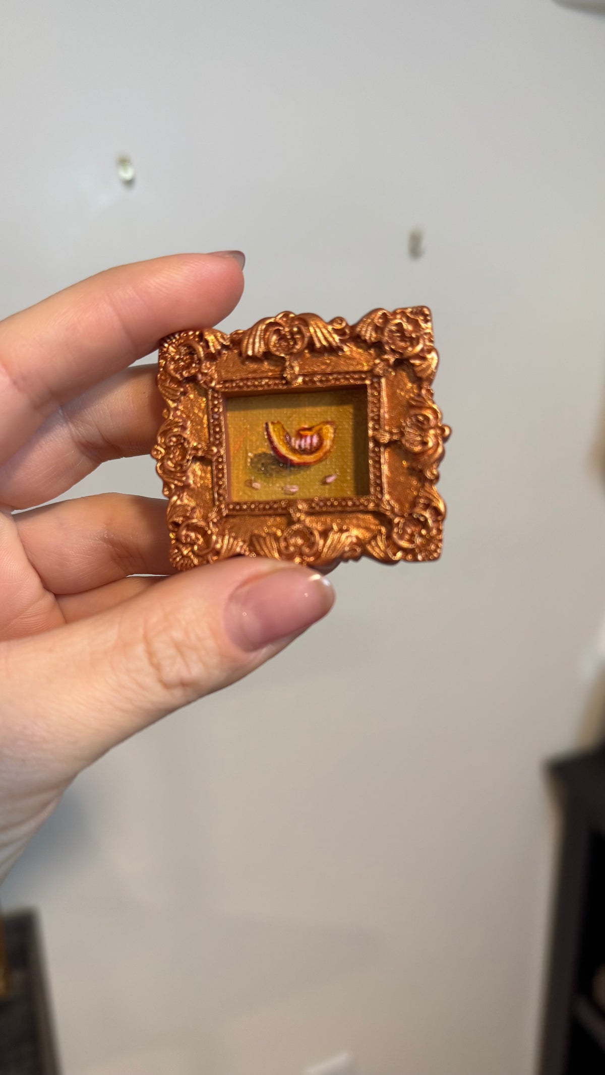 Fridge magnet original oil painting framed 2.25x2”
