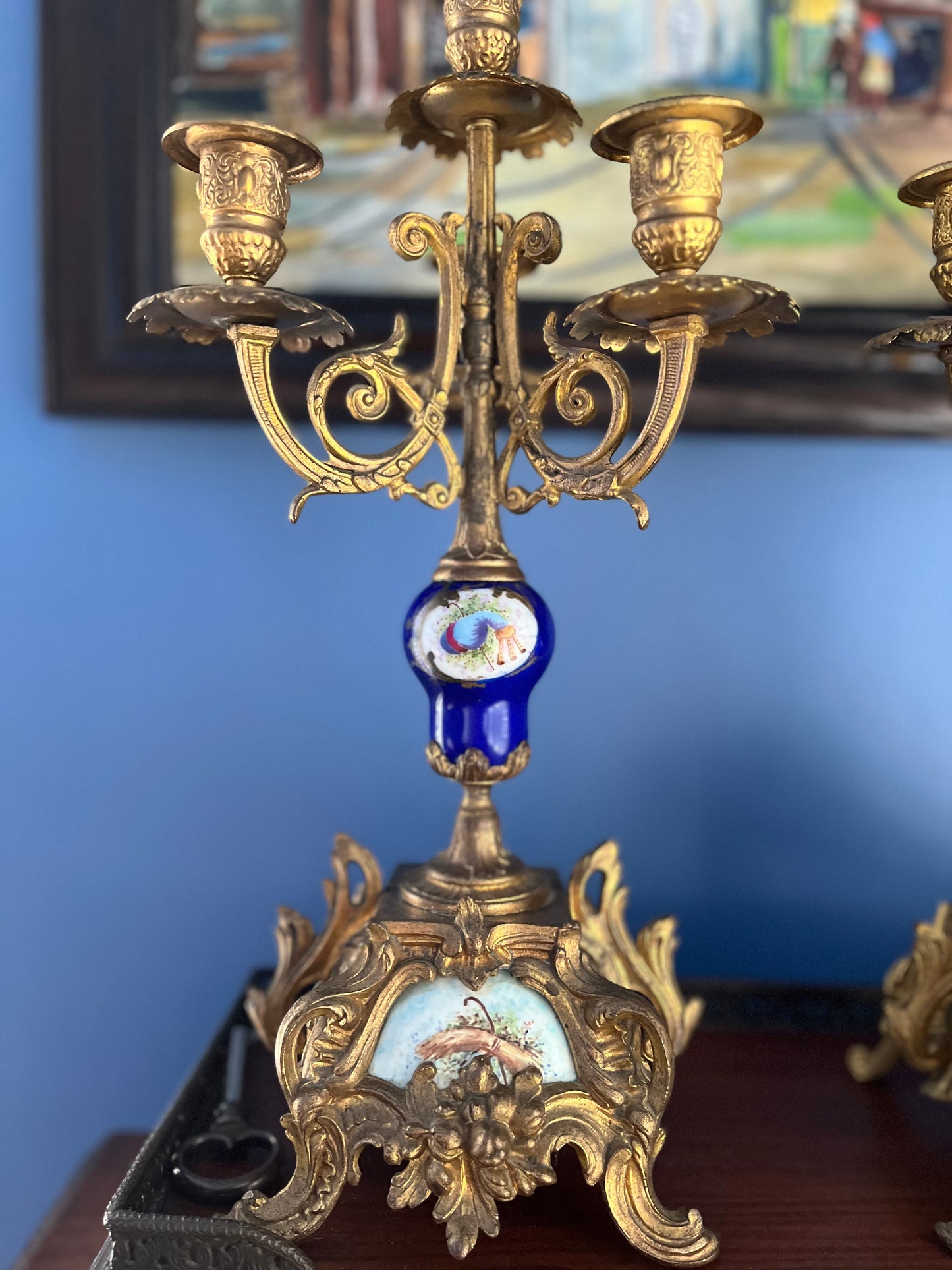 Stunning Pair Of 19th C French Sevres Style Porcelain Gilded 4 Arm Candelabra - Repaired Priced Accordingly Display Beautifully