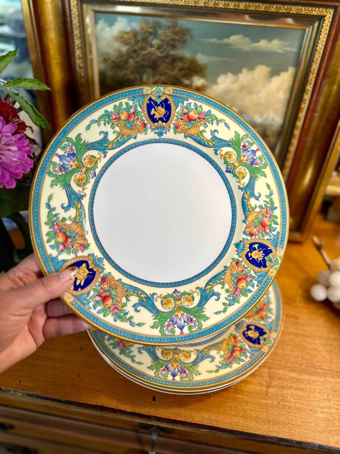 Gorgeous Set of 4 Antique Royal Worcester Dinner Plates — Pattern C976, England, Circa 1926, 10.5"