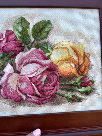 Beautiful framed roses cross-stitch!