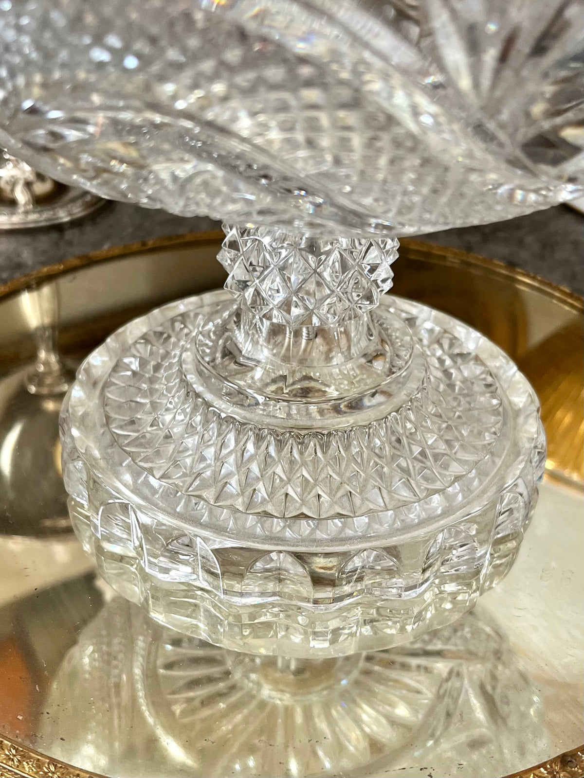 Beautifully Cut Crystal Covered Pedestal Compote with Spire Finial | 13 1/2”