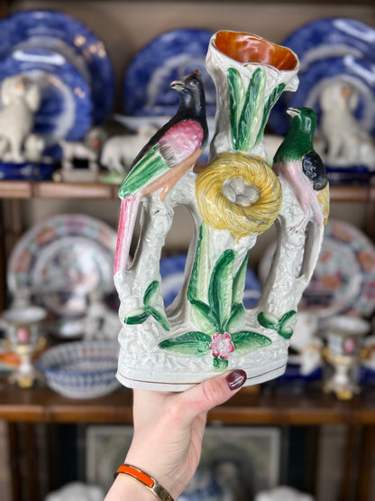 Antique 19th Century Staffordshire Bird Spill Vase with Nest | 12” Tall #DA4365