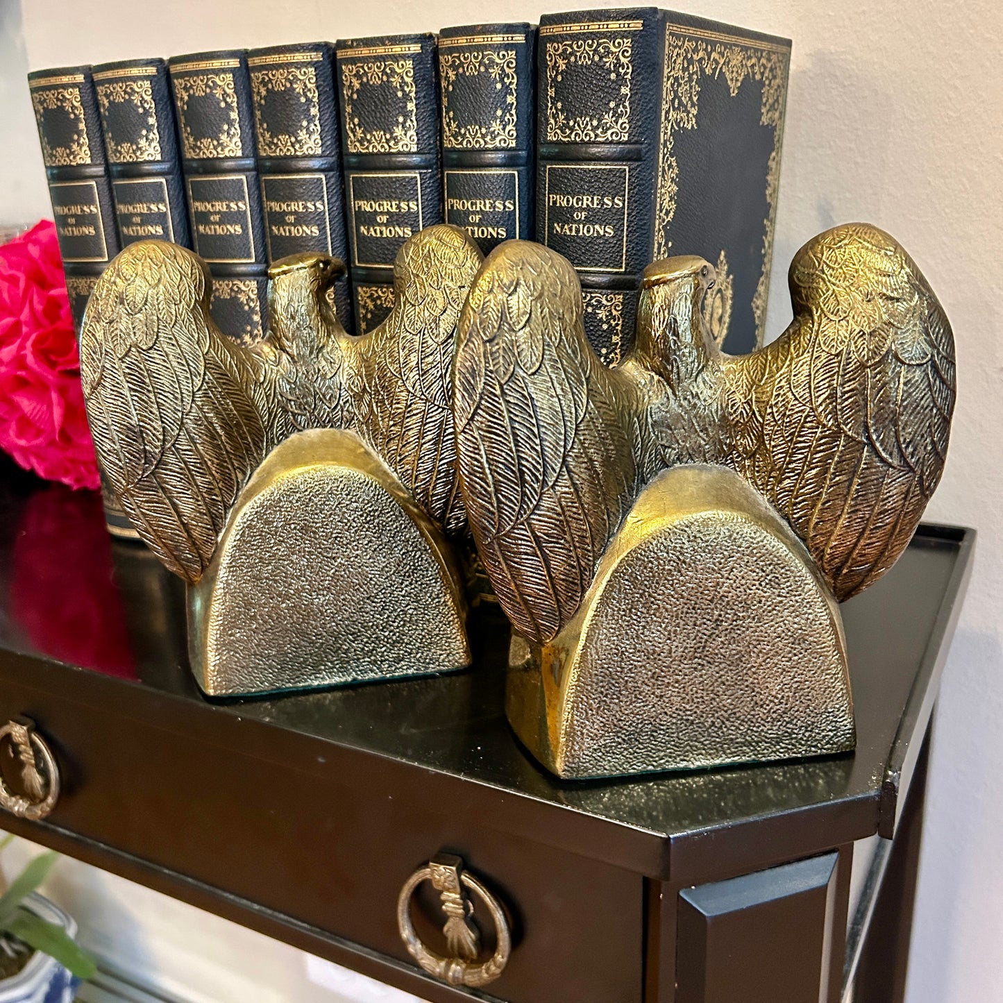 pair of handsome & heavy brass federalist eagle bookends